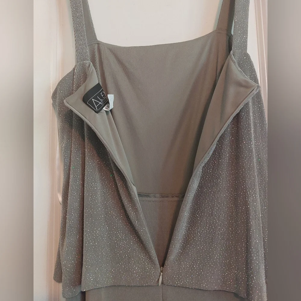 Alex Evenings Woman's Dress Set, Dusty Green With Silver Glitter, Size 12